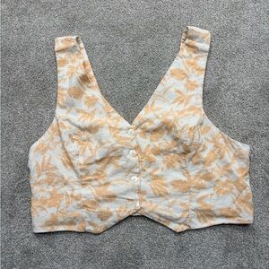 Abercrombie & Fitch Beige and White Floral Linen Crop Veat